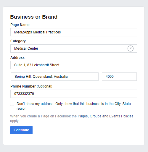 Create Group - Enter Business Details